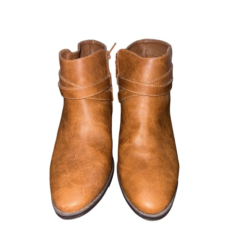 Lauren Conrad 'Belle' Strappy Ankle Bootie Boots Tan Contact Size 8.5 Zip Belt - Picture 7 of 11